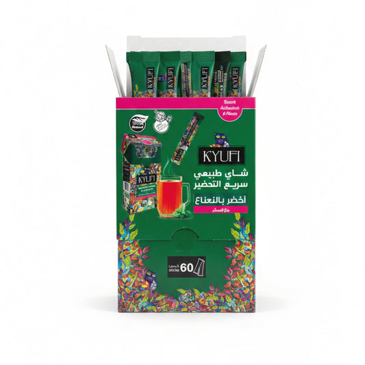 Kyufi Étui de 60 sachets – Thé vert à la menthe avec sucre
