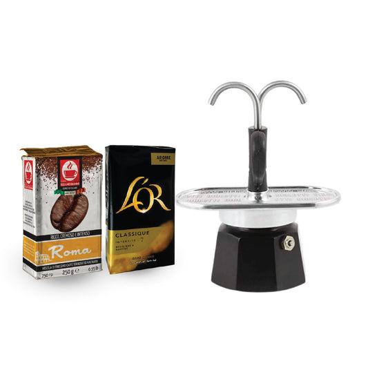 Bialetti Mini Express 2 Tasses Noir + Bonini Roma 250 g + L’OR Classique 250 g
